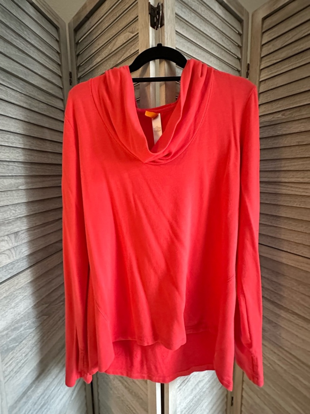 Lucy Cowl Neck Hoodie in Bright Coral